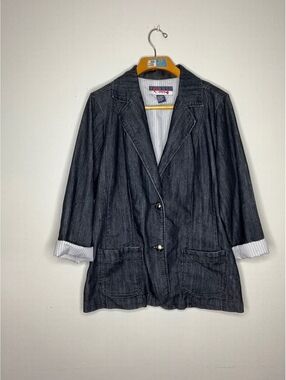 Vintage Swak Jeans Dark Denim Blazer Jacket Size 18/20 with Striped Lining